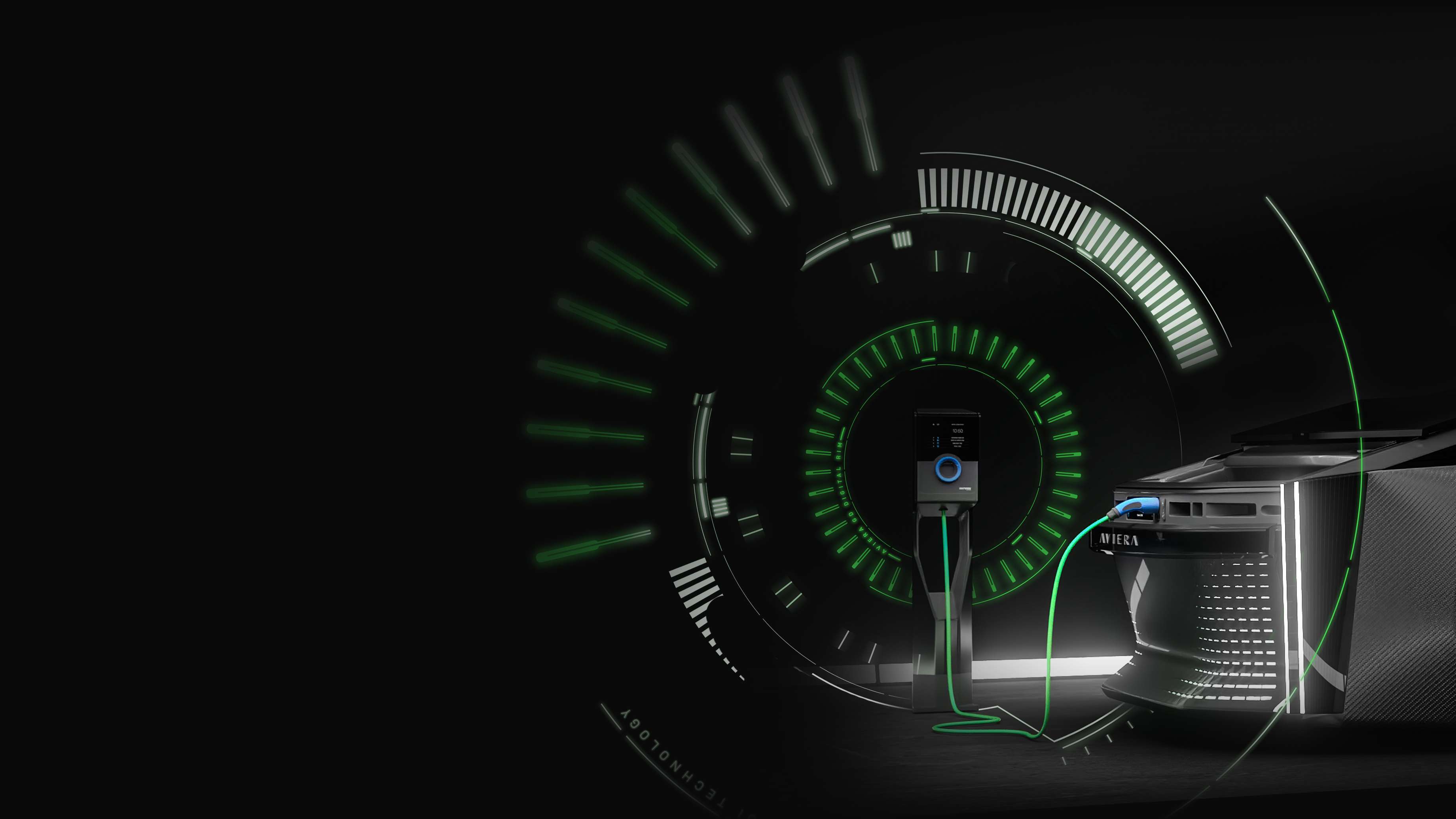 Black image on which an electrical device can be seen with a greenish tint