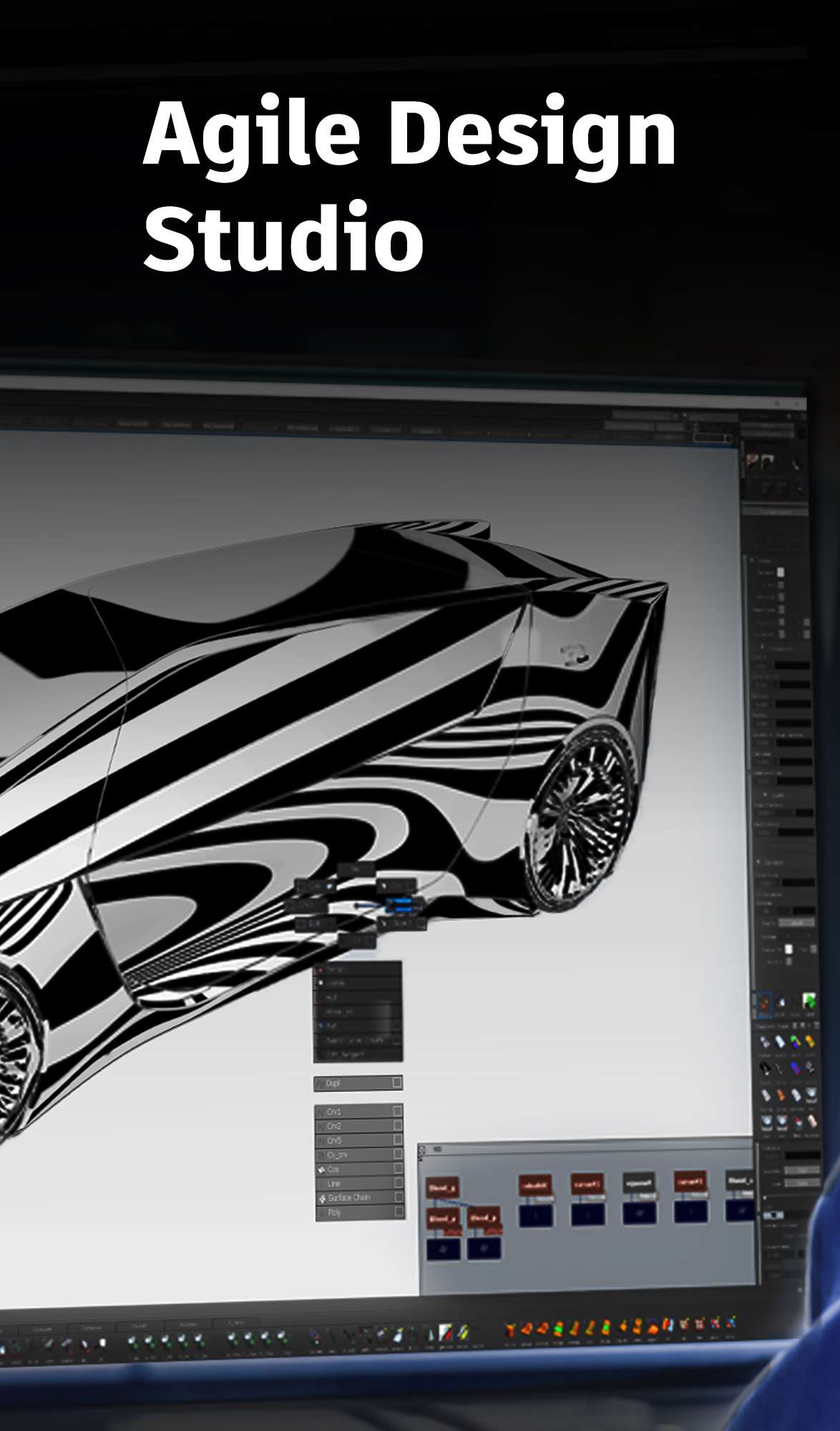 Screenshot of Photoshop where an image of a futuristic car is being edited. The image is titled