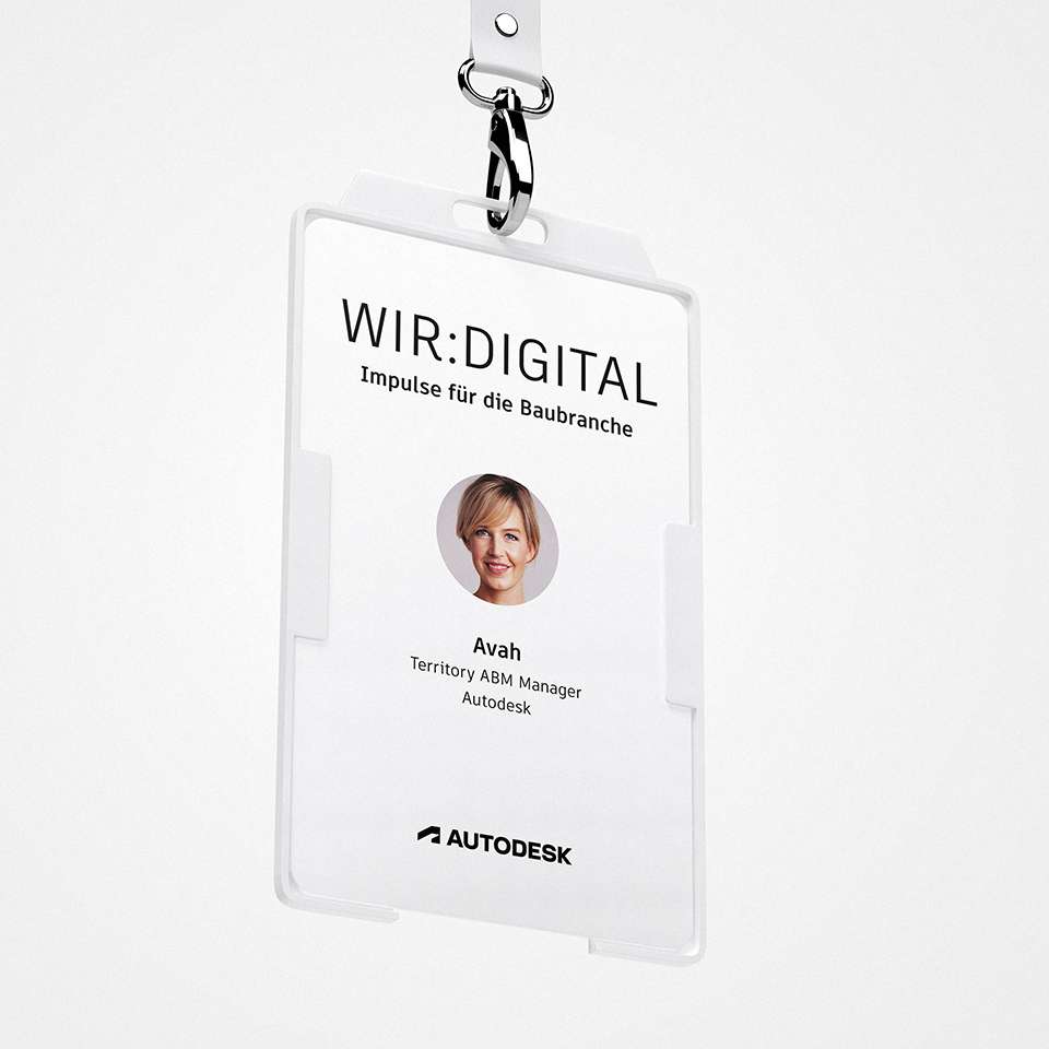 Mockup of an Autodesk ID badge for a trade fair 