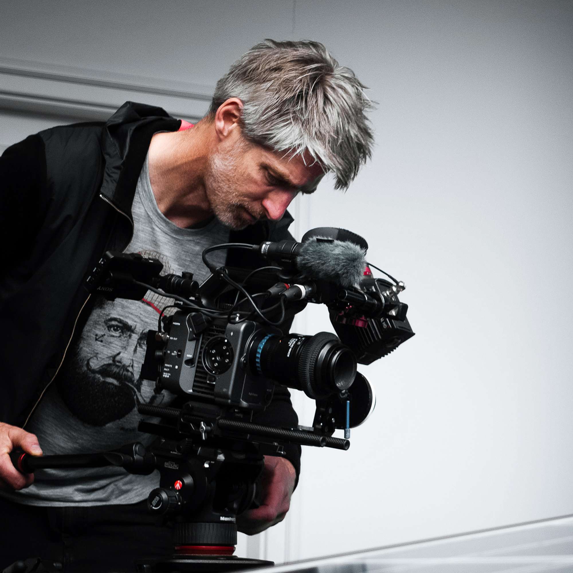 Cameraman Felix operating his camera.