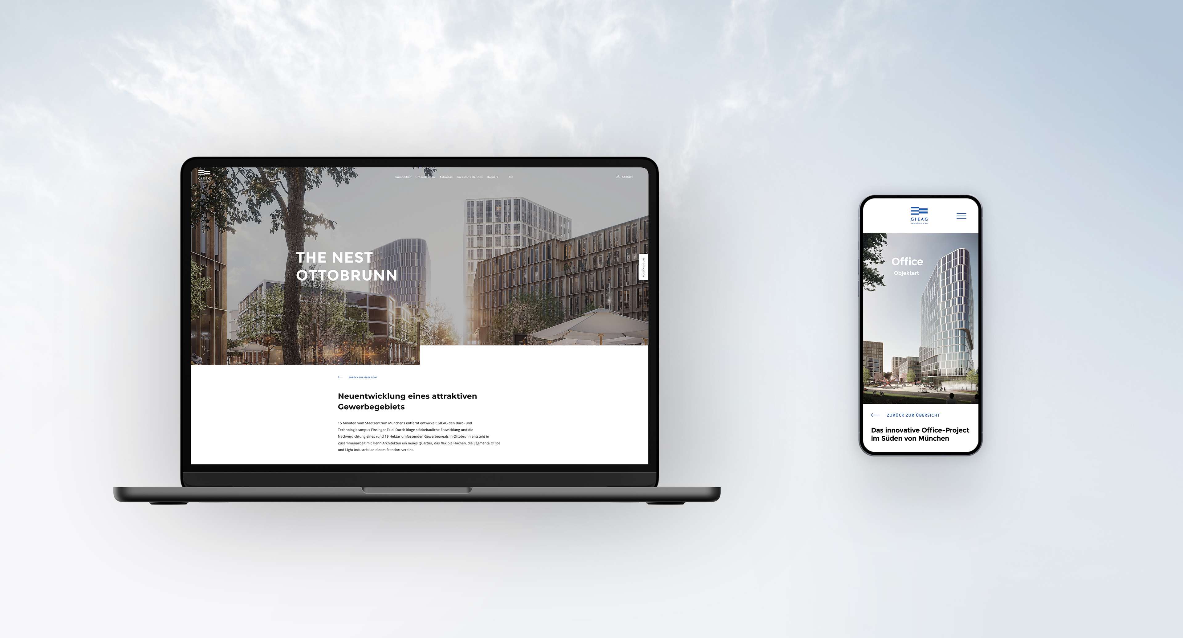 Mockups of The Nest page in a MacBook and a smartphone against a light background