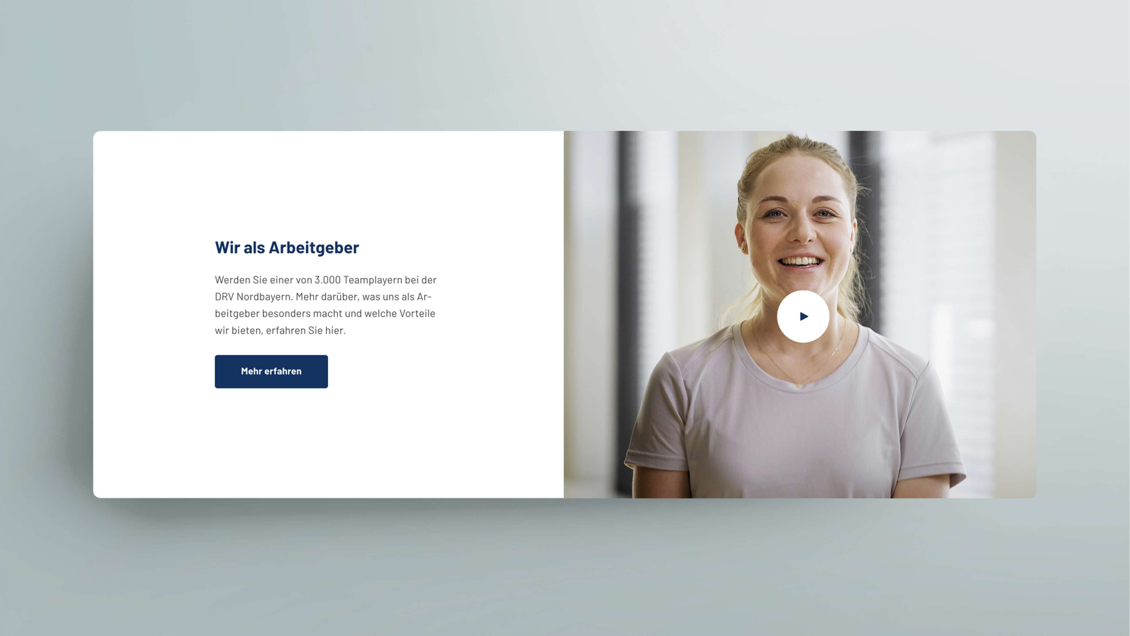 Screenshot of the employer video on the DRV Nord personnel campaign website with accompanying text “We as employers” and a button labelled “Learn more”