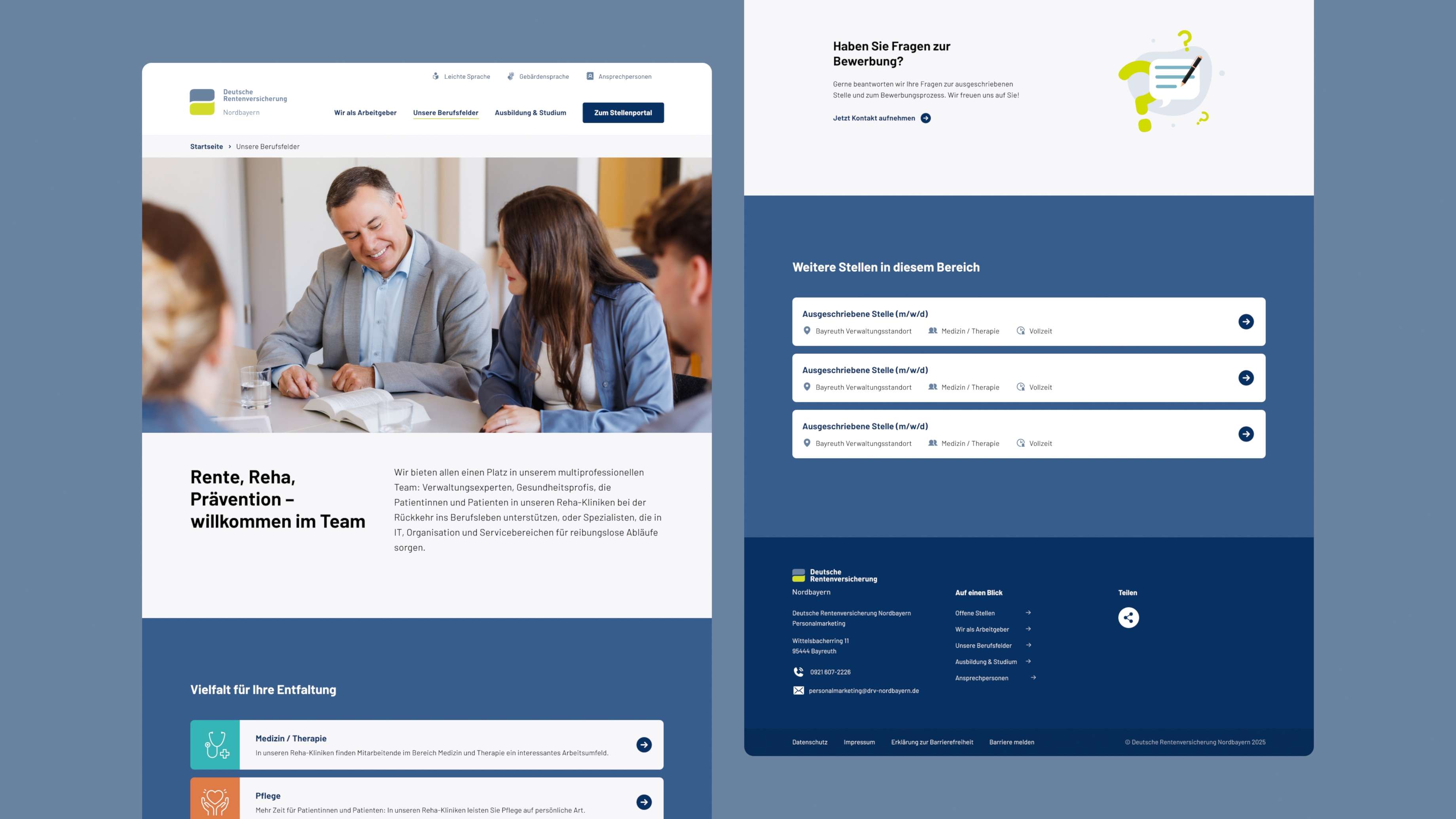 Various views of the German Pension Insurance website, which focuses on careers and job vacancies.