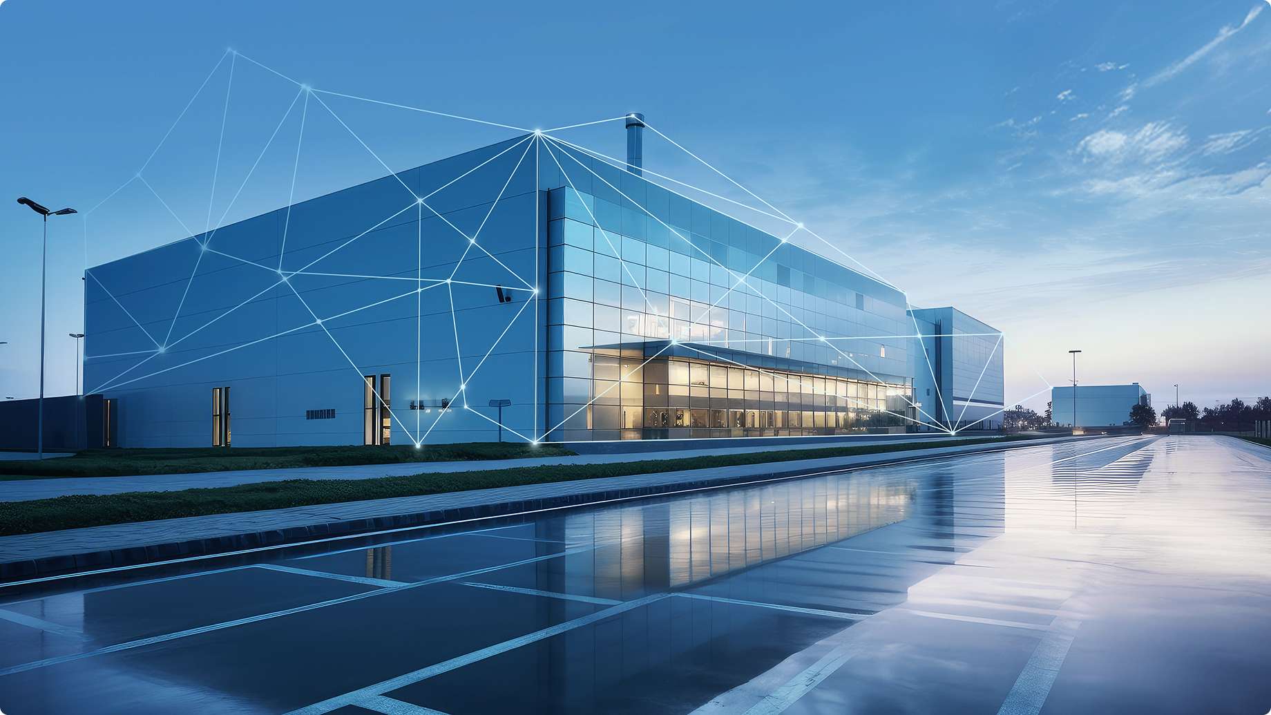 A large industrial building as a symbol for companies that are part of critical infrastructure.