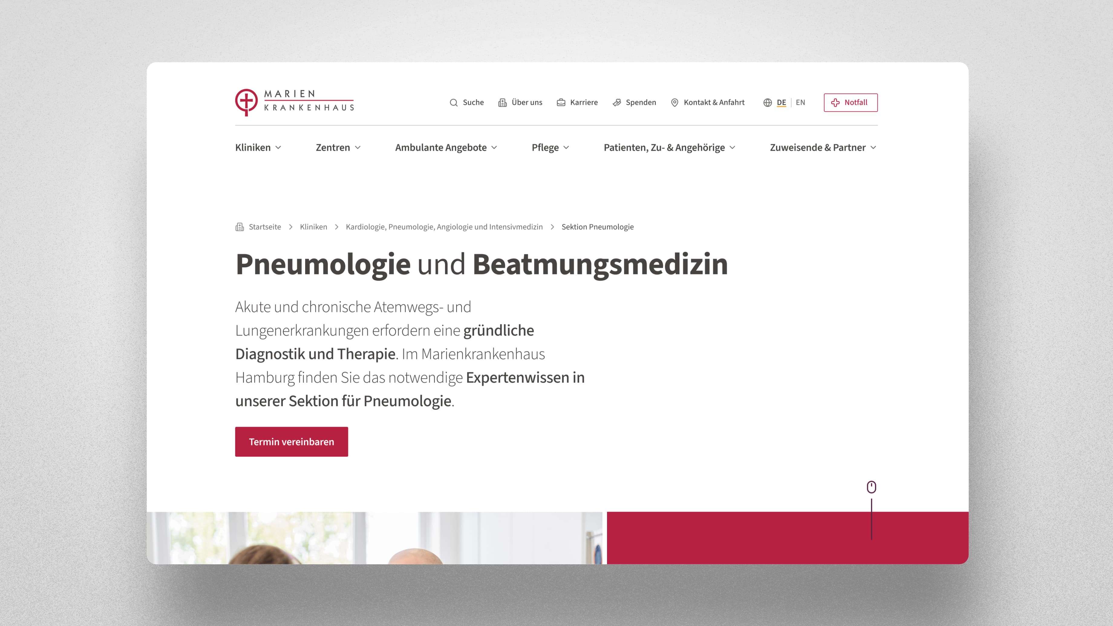 Website of the Department of Pneumology and Respiratory Medicine with information on diagnostics and therapy.