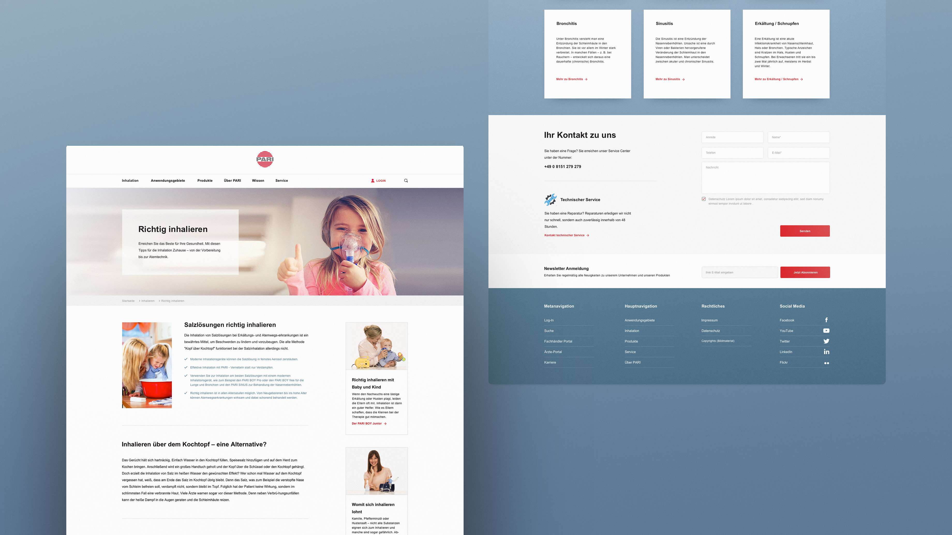 Screenshots of two views with descriptive text and a contact form from the PARI website